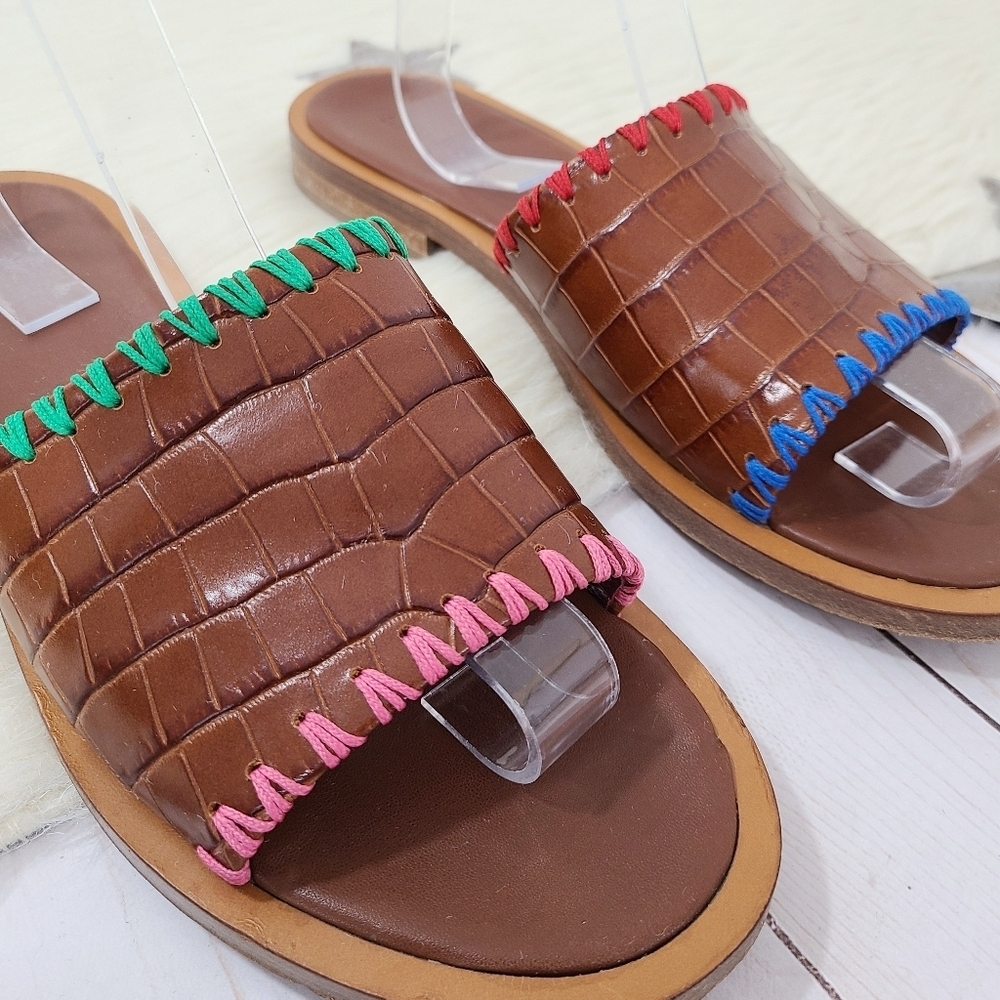 Staud Genie Sandals Mismatched Brown Croc Leather Slides Color women's size 40 - Picture 4 of 7